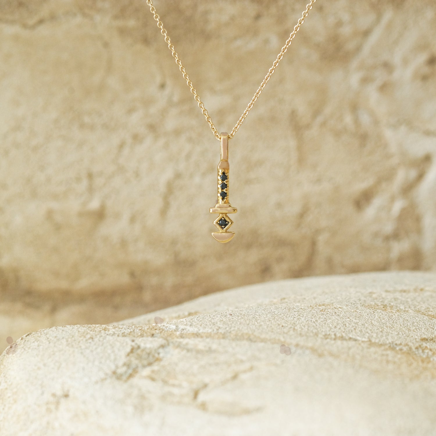 Palm S necklace with black diamonds