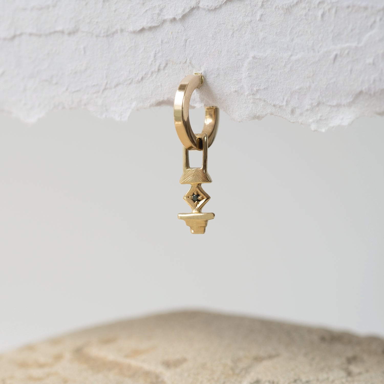 Photographer hoop earring with black diamond